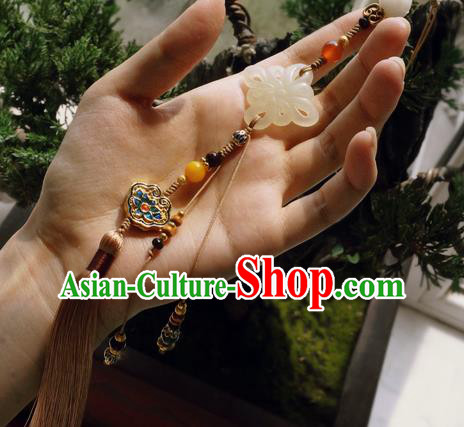 Chinese Classical Brown Tassel Jade Pendant Traditional Hanfu Waist Accessories