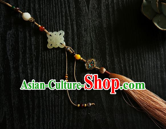 Chinese Classical Brown Tassel Jade Pendant Traditional Hanfu Waist Accessories