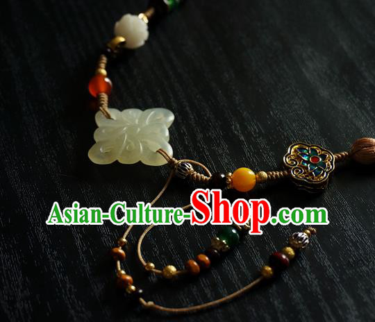 Chinese Classical Brown Tassel Jade Pendant Traditional Hanfu Waist Accessories