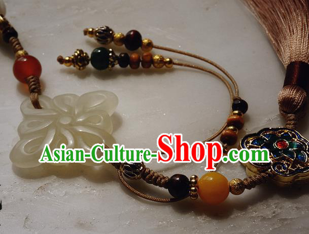 Chinese Classical Brown Tassel Jade Pendant Traditional Hanfu Waist Accessories