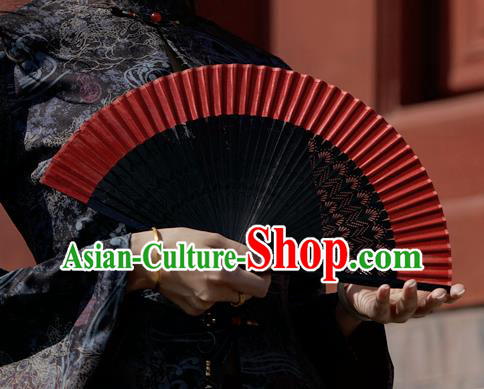 Chinese Traditional Red Silk Fan Bamboo Accordion Handmade Folding Fan