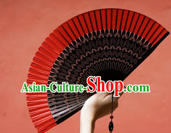 Chinese Traditional Red Silk Fan Bamboo Accordion Handmade Folding Fan