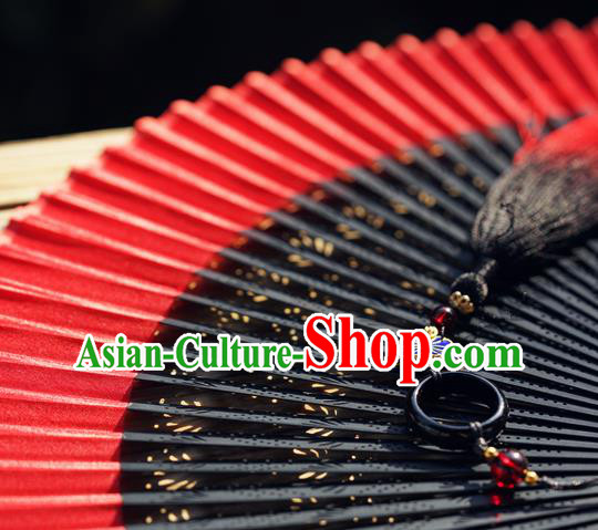 Chinese Traditional Red Silk Fan Bamboo Accordion Handmade Folding Fan