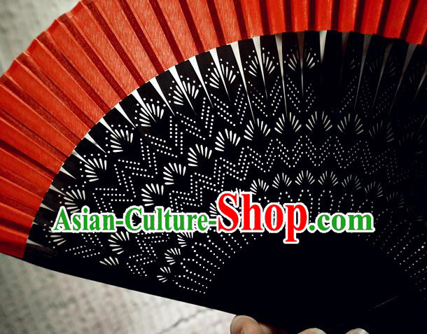 Chinese Traditional Red Silk Fan Bamboo Accordion Handmade Folding Fan