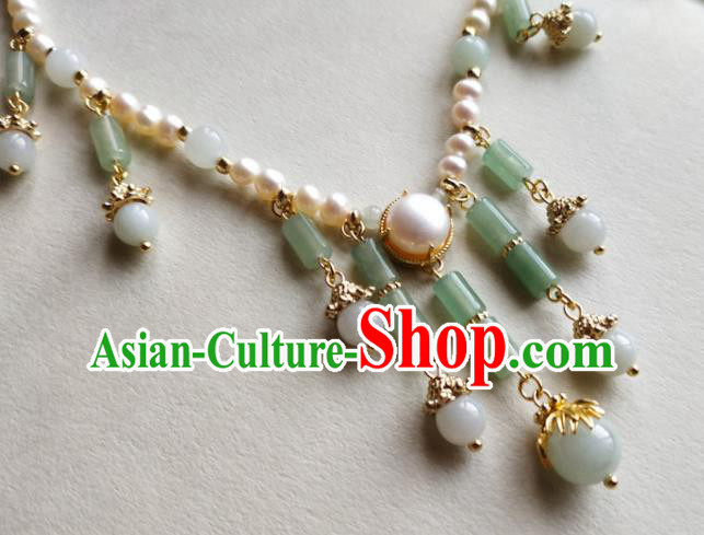 Chinese Classical Aventurine Tassel Necklet Traditional Hanfu Pearls Necklace Accessories