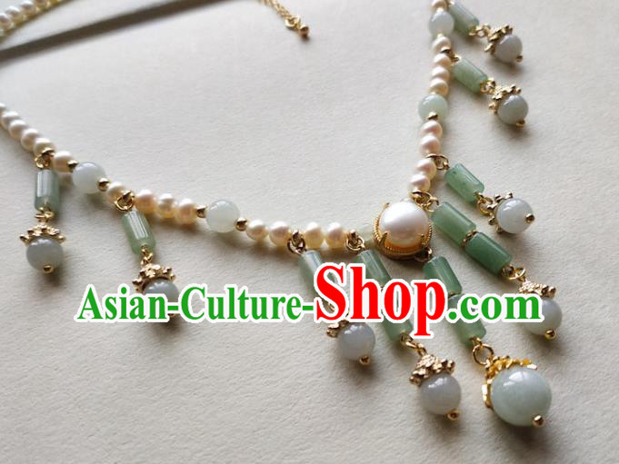 Chinese Classical Aventurine Tassel Necklet Traditional Hanfu Pearls Necklace Accessories