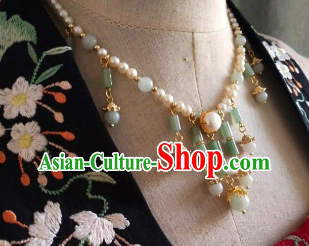 Chinese Classical Aventurine Tassel Necklet Traditional Hanfu Pearls Necklace Accessories