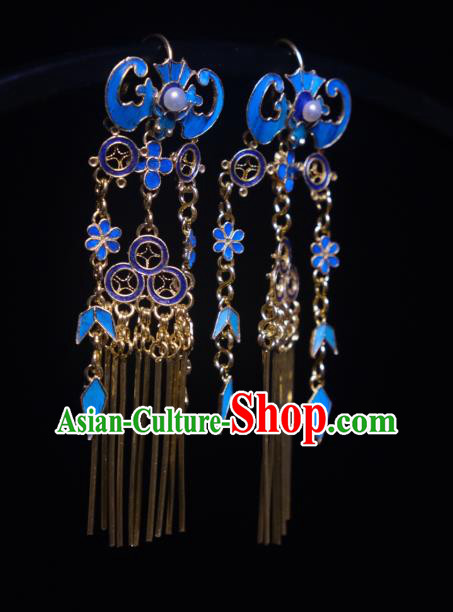Chinese Cloisonne Bat Earrings Ancient Qing Dynasty Court Ear Accessories Traditional Culture Jewelry