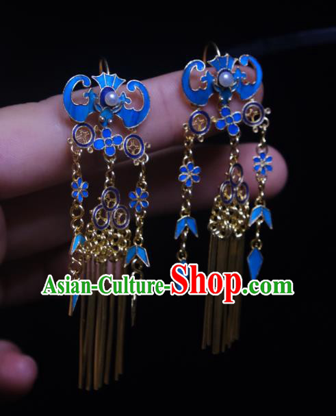 Chinese Cloisonne Bat Earrings Ancient Qing Dynasty Court Ear Accessories Traditional Culture Jewelry