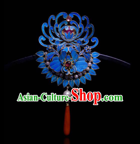 China Traditional Pearls Jewelry Tourmaline Necklace Accessories Qing Dynasty Cloisonne Chrysanthemum Necklet Pendant