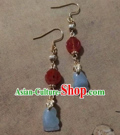 Chinese Traditional Jade Ear Accessories Handmade Classical Cheongsam Agate Peace Buckle Earrings