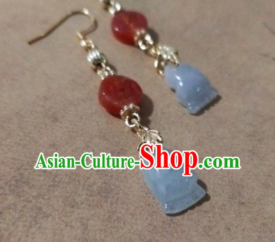 Chinese Traditional Jade Ear Accessories Handmade Classical Cheongsam Agate Peace Buckle Earrings