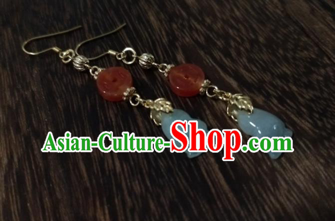 Chinese Traditional Jade Ear Accessories Handmade Classical Cheongsam Agate Peace Buckle Earrings