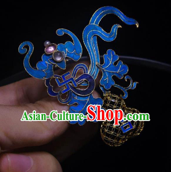 China Handmade Filigree Gourd Brooch Accessories Traditional Qing Dynasty Cloisonne Breastpin Tourmaline Jewelry