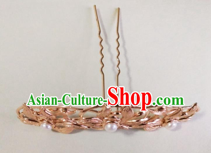 China Ancient Queen Hairpin Traditional Ming Dynasty Golden Orchids Hair Crown