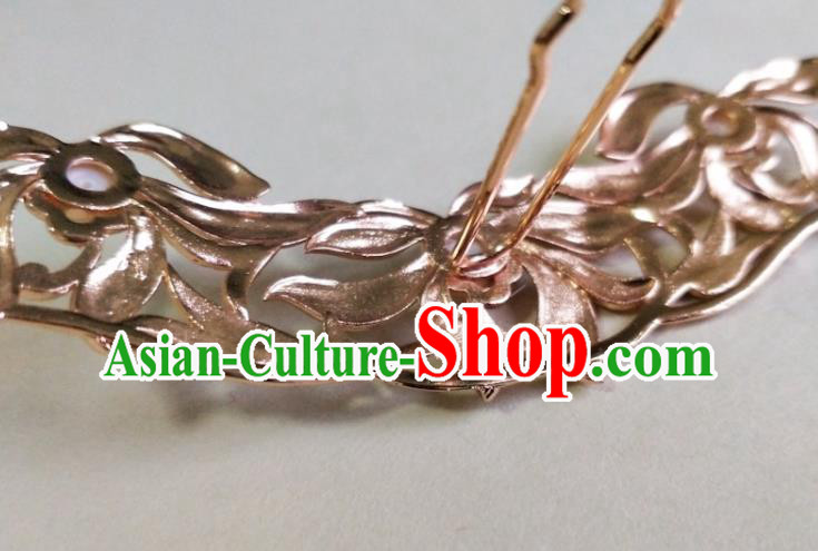 China Ancient Queen Hairpin Traditional Ming Dynasty Golden Orchids Hair Crown