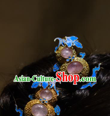 Chinese Traditional Hair Jewelry Ming Dynasty Filigree Hairpin Ancient Empress Tourmaline Gourd Hair Stick