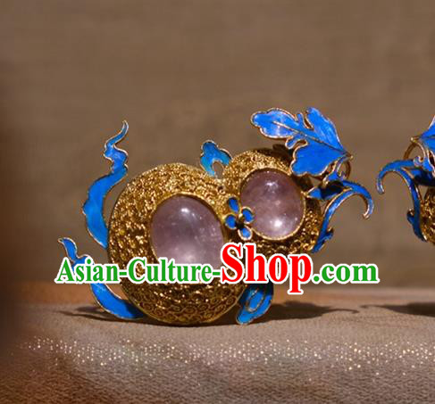 Chinese Traditional Hair Jewelry Ming Dynasty Filigree Hairpin Ancient Empress Tourmaline Gourd Hair Stick
