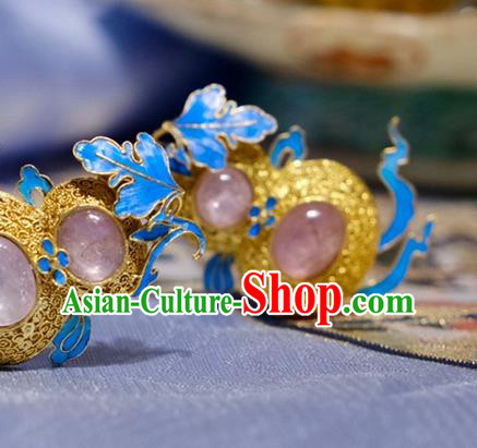 Chinese Traditional Hair Jewelry Ming Dynasty Filigree Hairpin Ancient Empress Tourmaline Gourd Hair Stick