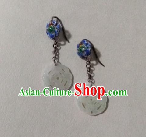 Chinese Traditional Hetian Jade Ear Accessories Handmade Classical Cheongsam Blueing Earrings