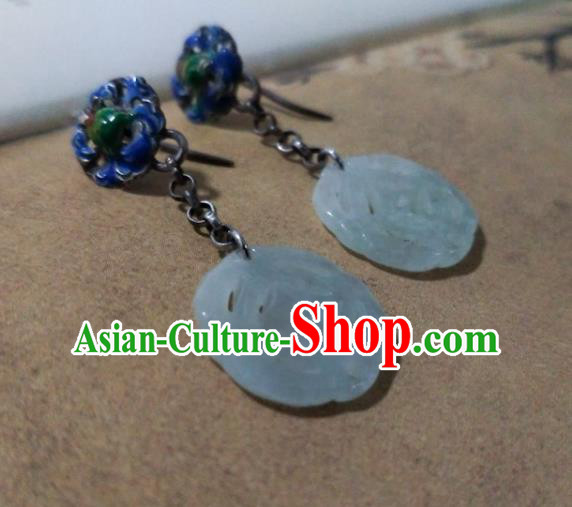 Chinese Traditional Hetian Jade Ear Accessories Handmade Classical Cheongsam Blueing Earrings