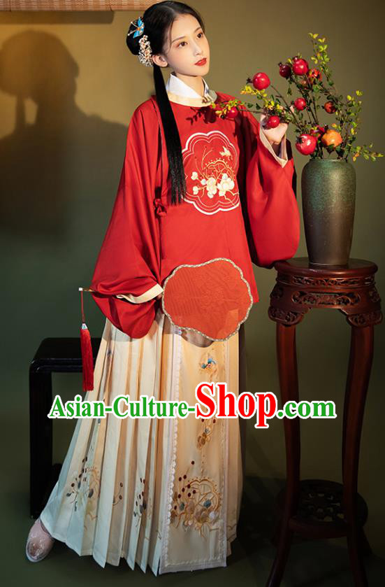 China Ancient Young Lady Hanfu Costumes Traditional Ming Dynasty Historical Clothing