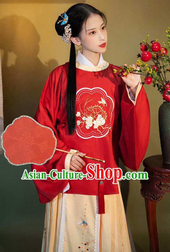 China Ancient Young Lady Hanfu Costumes Traditional Ming Dynasty Historical Clothing