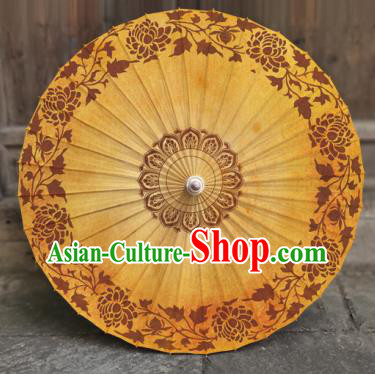 China Traditional Ginger Oil Paper Umbrella Handmade Classical Dance Umbrella Craft Printing Peony Umbrella