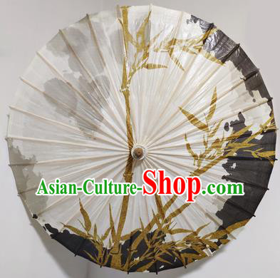 China Classical Ink Painting Bamboo Umbrella Handmade Umbrellas Craft Traditional Dance White Oil Paper Umbrella