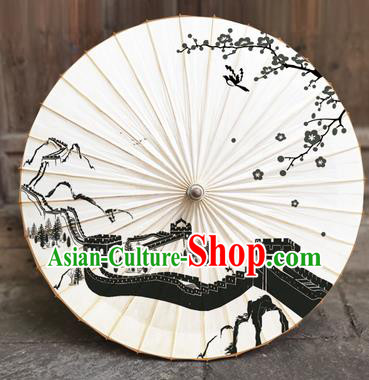 China Traditional Oil Paper Umbrella Classical Ink Painting Great Wall Umbrella Handmade Umbrellas Craft