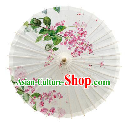 China Traditional Printing Flowers White Oil Paper Umbrella Handmade Stage Show Umbrella