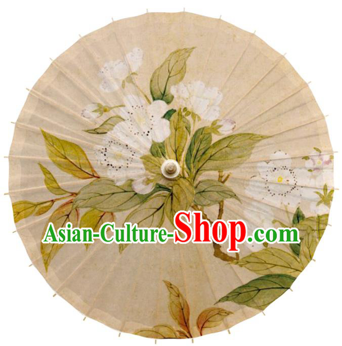 China Traditional Printing Pear Blossom Oil Paper Umbrella Handmade Classical Dance Beige Umbrella