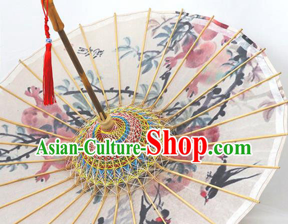 China Handmade Classical Dance Umbrella Traditional Ink Painting Pomegranate Oil Paper Umbrella