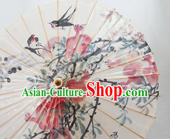China Handmade Classical Dance Umbrella Traditional Ink Painting Pomegranate Oil Paper Umbrella