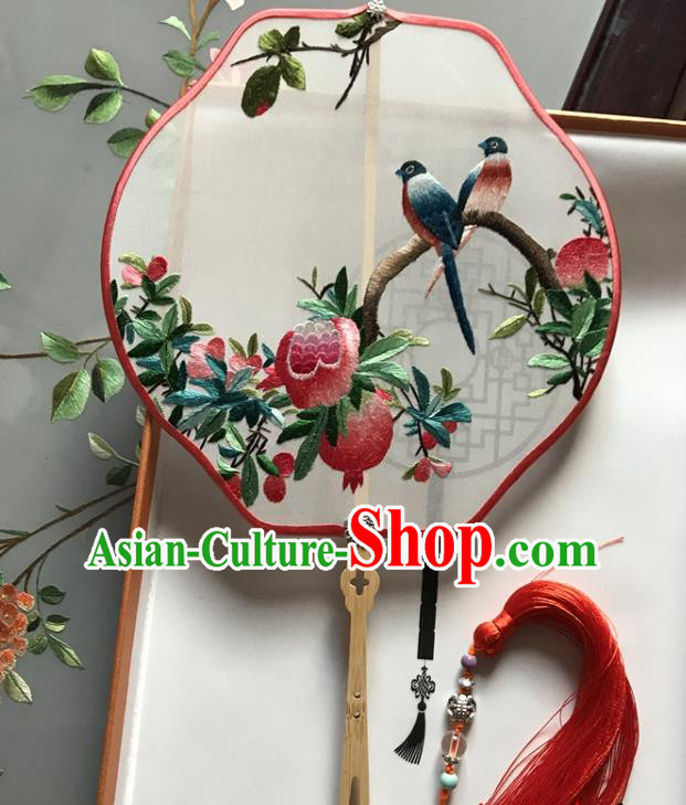 Chinese Traditional Ancient Princess Fan Classical Palace Fan Handmade Embroidered Pomegranate Silk Fan