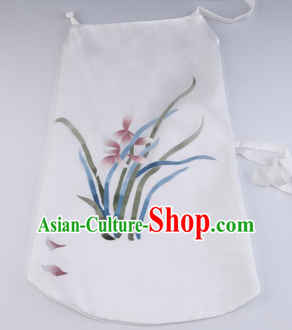 China Handmade Embroidered Orchid White Silk Bellyband Traditional Stomachers Undergarment