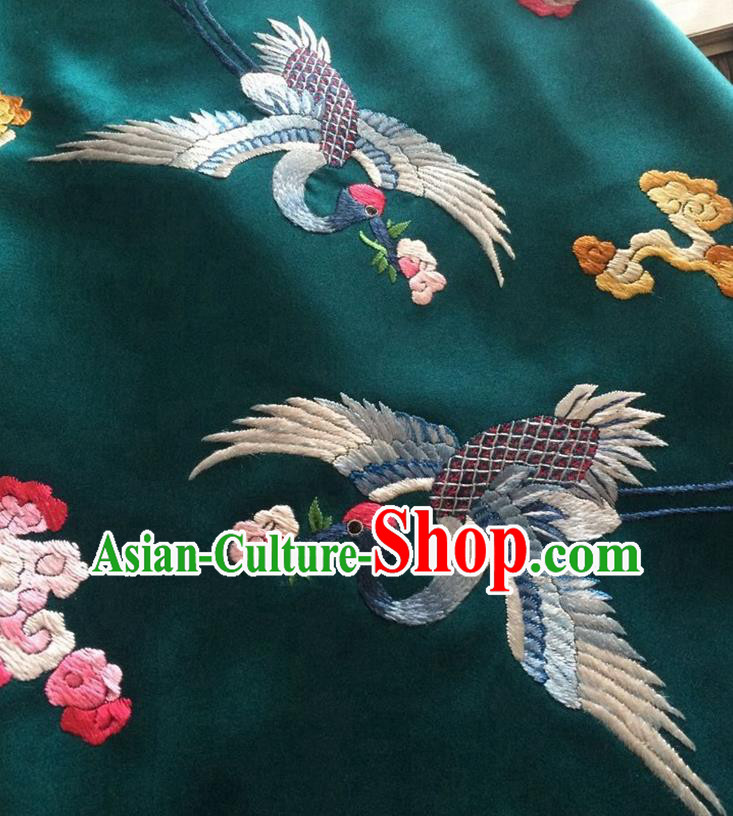 China Traditional Stomachers Undergarment Handmade Embroidered Cranes Atrovirens Silk Bellyband