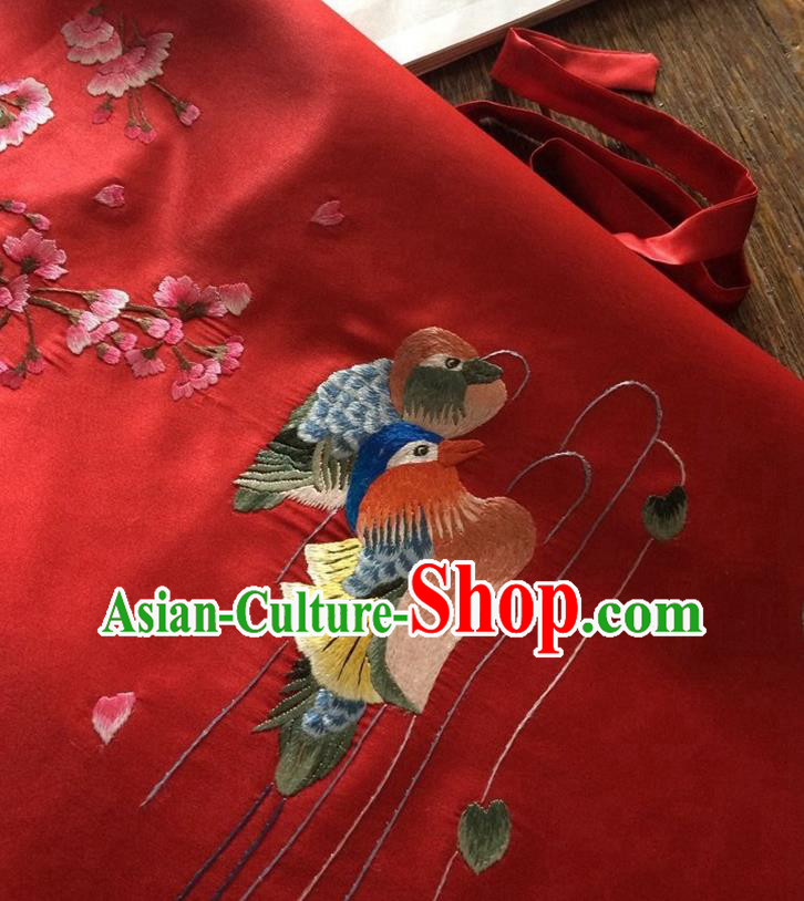 China Traditional Wedding Stomachers Undergarment Handmade Embroidered Mandarin Duck Red Silk Bellyband