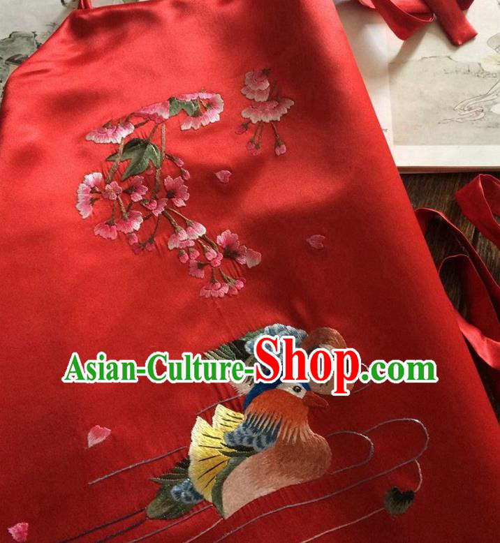 China Traditional Wedding Stomachers Undergarment Handmade Embroidered Mandarin Duck Red Silk Bellyband