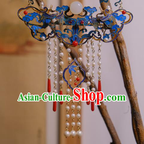 China Traditional Qing Dynasty Pearls Tassel Necklace Accessories Cloisonne Crane Necklet Pendant