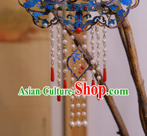 China Traditional Qing Dynasty Pearls Tassel Necklace Accessories Cloisonne Crane Necklet Pendant