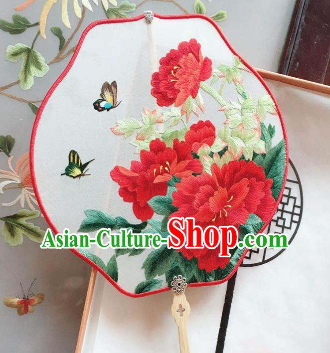 Chinese Classical Dance Silk Fan Handmade Embroidered Peony Palace Fan Traditional Cheongsam Fan