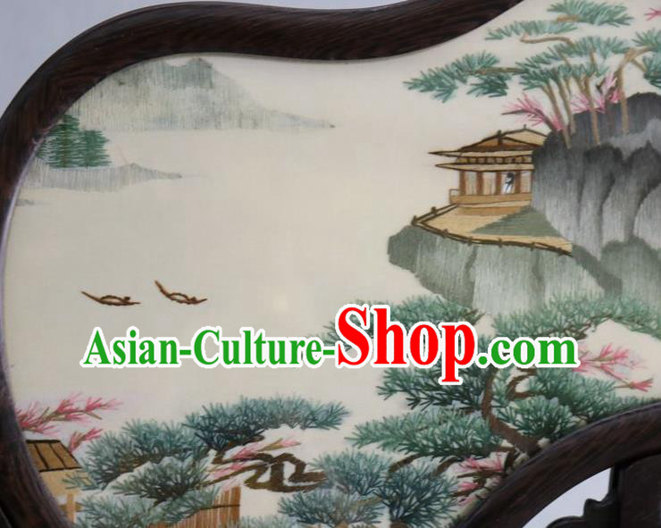 Chinese Handmade Double Side Embroidery Silk Craft Traditional Embroidered Rosewood Desk Screen