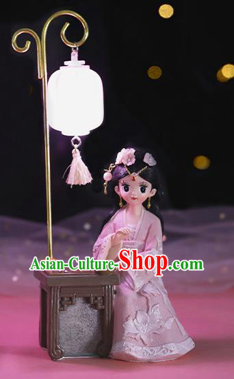 China Traditional Lilac Beauty Doll Lantern Handmade Beijing Silk Doll Ornament