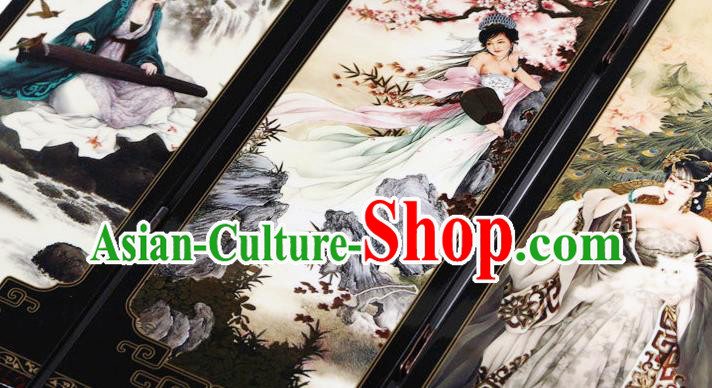 Chinese Traditional Printing Palace Lady Folding Screen Handmade Lacquerware Table Decoration