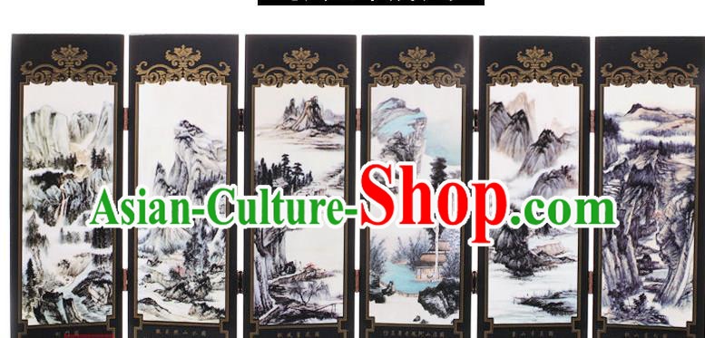 Chinese Traditional Landscape Painting Folding Screen Handmade Lacquerware Table Screen Craft