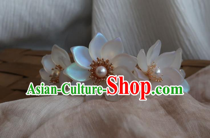 China Handmade Hanfu Hairpin Traditional Ancient Princess White Lotus Hair Stick
