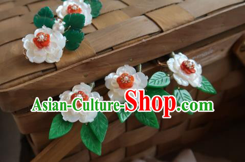 China Handmade Hanfu Flower Hairpin Traditional Ancient Princess Shell Plum Blossom Hair Stick