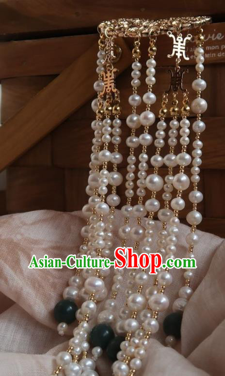 China Handmade Hanfu Pearls Tassel Hairpin Traditional Ancient Ming Dynasty Golden Lotus Hair Stick