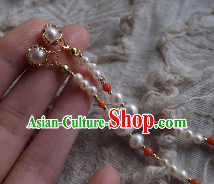 Chinese Traditional Ming Dynasty Pearls Earrings Ancient Princess Ear Accessories